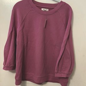 NWT Madewell Womens Pullover Sweatshirt Dark Pink 3/4 Sleeve Stretch Crew Neck M